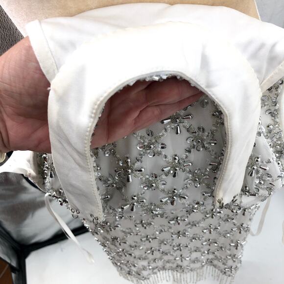 LIV FOSTER Sequin Beaded Halter Dress Size 6 Ivory Bead Fringe Trim NWT FLAW - Picture 12 of 16